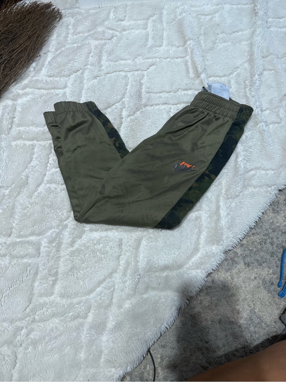 Boys Olive Green Track Pants with Camouflage Trim
